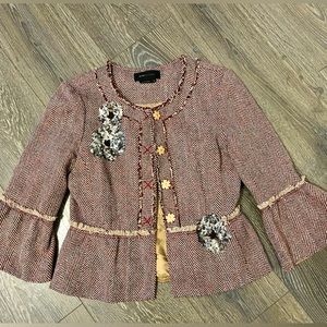 BCBG Designer Chevron Tweed Wool Blend Jacket